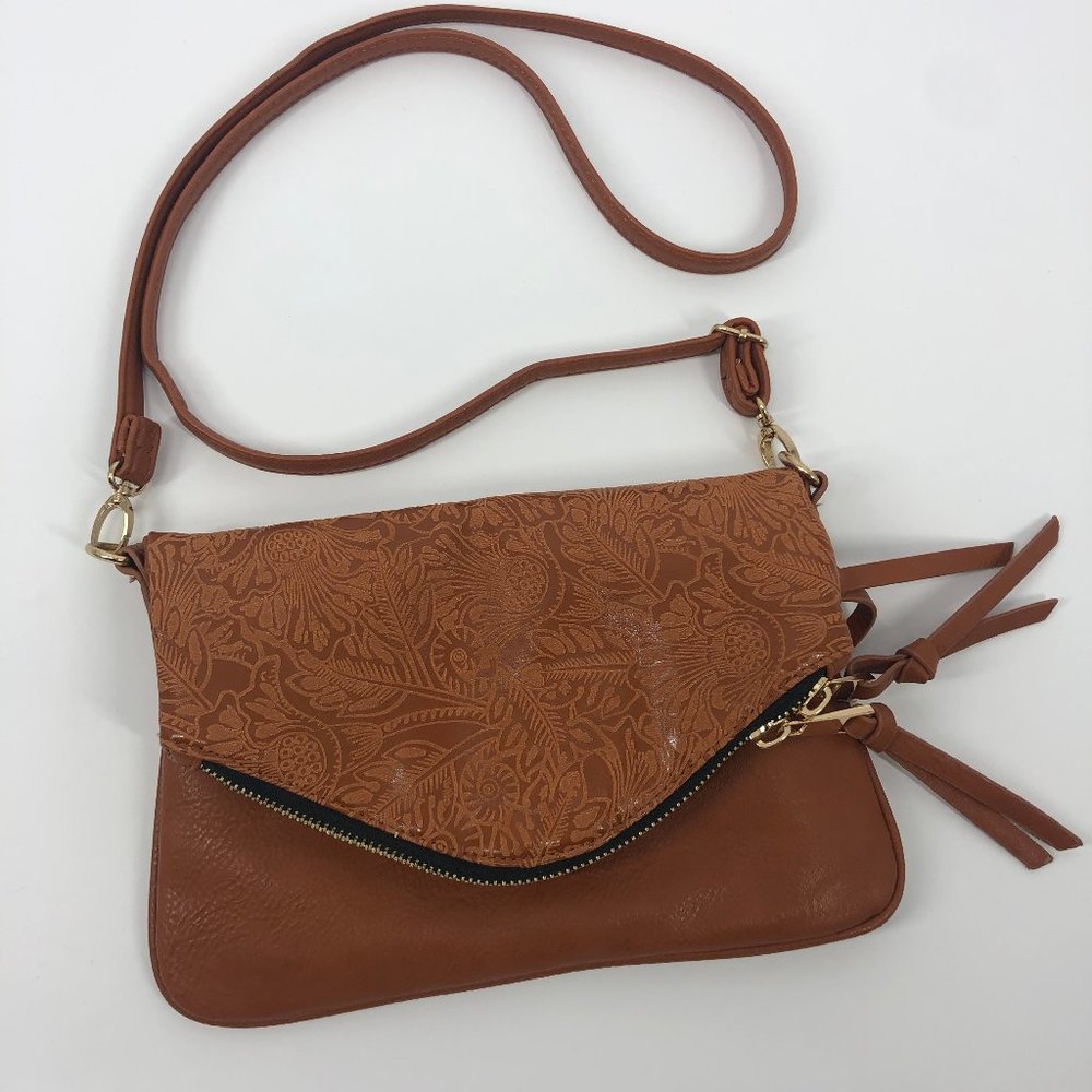 Cognac faux leather Under One Sky Crossbody Bag